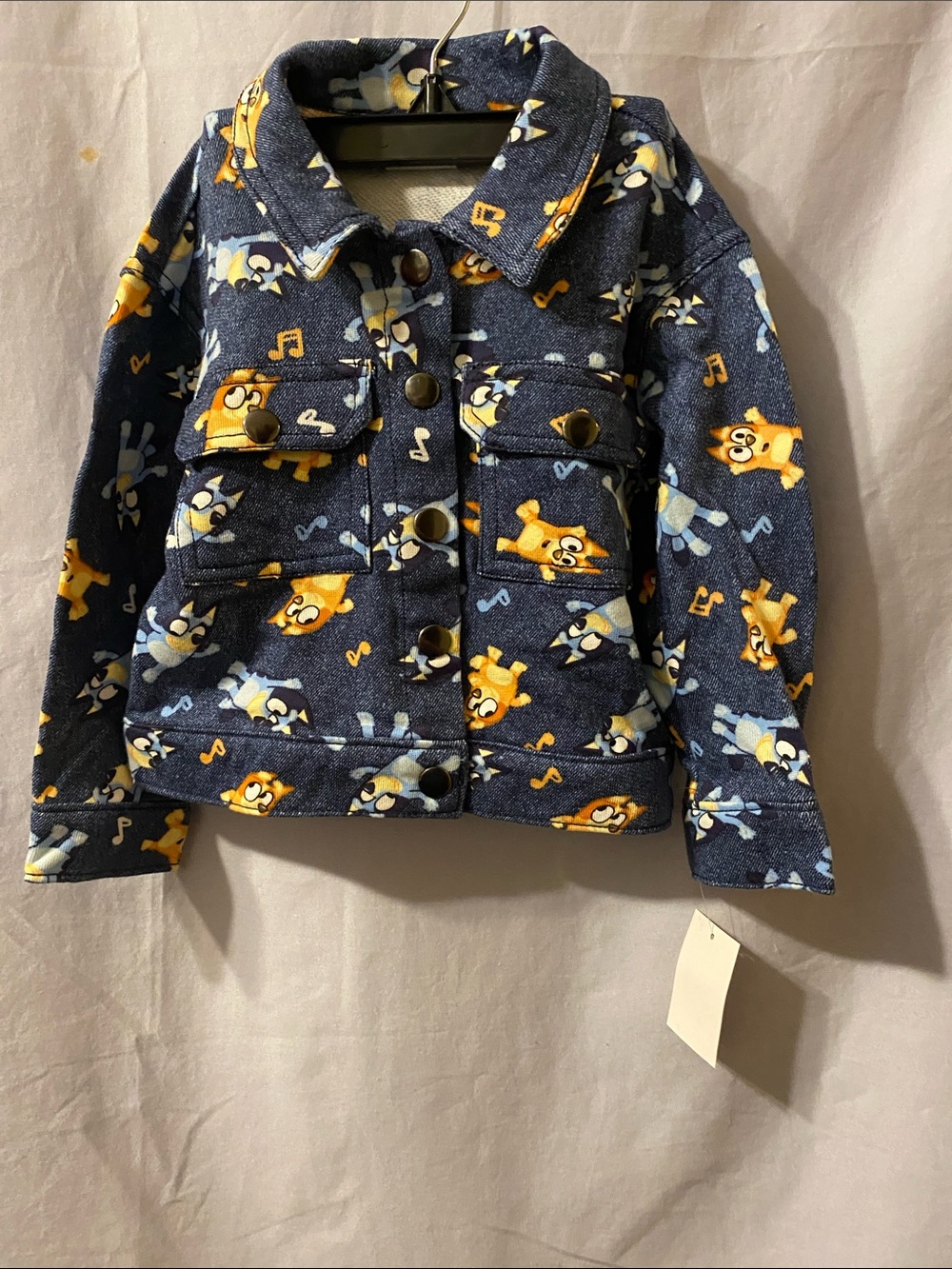 Kids' Navy Blue Cartoon Print Jean Jacket with Yellow Character Accents